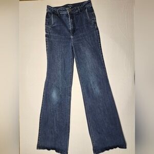 Modcloth Dark Wash Denim High Waisted‎ Flare Leg Jeans Classic Comfort Style
